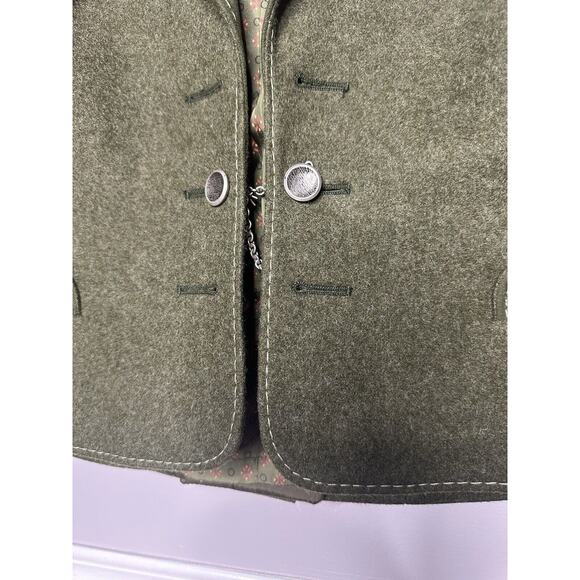 Christa Moden VTG Wool Green Blazer Lined Military Unique Short Jacket Retro WM - Picture 5 of 7